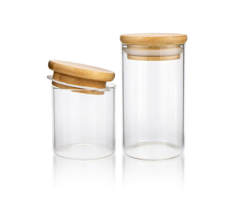 16oz Wooden Lid Glass Jar Clear Herb Storage Jar Suction High Borosilicate Glass