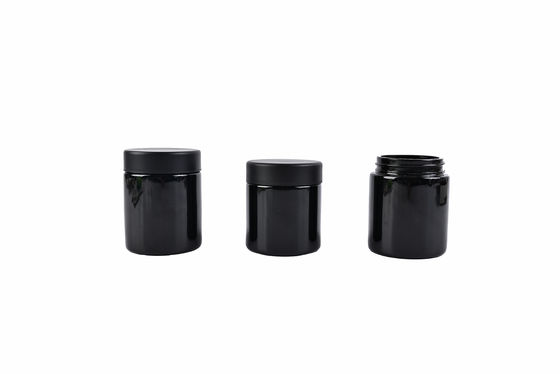 Smooth Flower Packaging Black Uv Glass Jars 3oz Child Proof Airtight Smell Proof