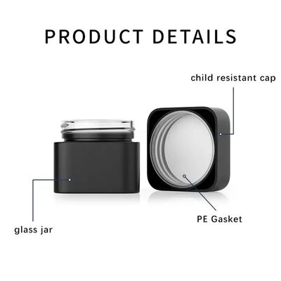 2oz 3oz 4oz Cube Jar With Child Resistant Cap 60ml 90ml 120ml Smell Proof Matte Black