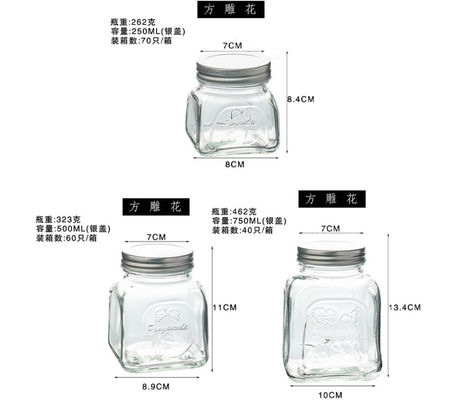 Bulk Empty 8oz 16oz 26oz Carved Logo Square Glass Mason Jar With Gold Screw Lid