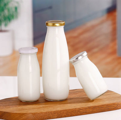 Round Screen Printing Milk Beverage Empty Glass Bottles 200ml 250ml 500ml 1000ml With Cap