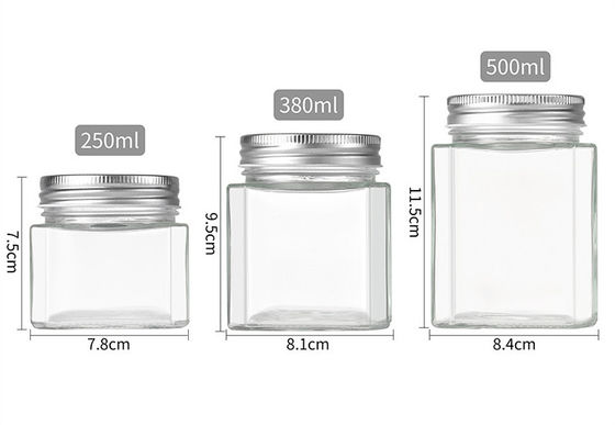 Bulk Square Glass Honey Jar Empty Glass Bottles 100ml 200ml 280ml 380ml 500ml 730ml