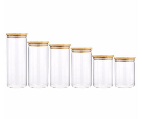 16oz Wooden Lid Glass Jar Clear Herb Storage Jar Suction High Borosilicate Glass