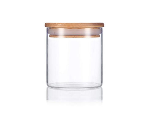16oz Wooden Lid Glass Jar Clear Herb Storage Jar Suction High Borosilicate Glass