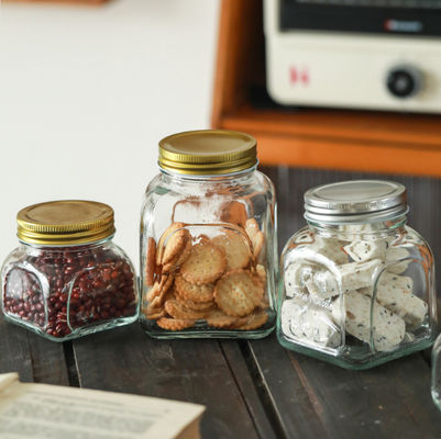 Bulk Empty 8oz 16oz 26oz Carved Logo Square Glass Mason Jar With Gold Screw Lid