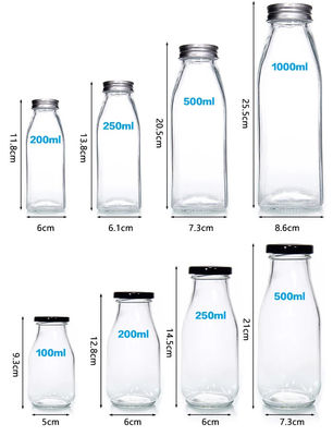 Round Screen Printing Milk Beverage Empty Glass Bottles 200ml 250ml 500ml 1000ml With Cap