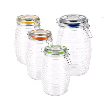 Food Storage Airtight Locking Clip Clear Glass Jar With Lid