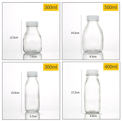Square 500ML 1000ML Empty Milk Fruit Juice Drink Glass Bottles With White Tamper Proof Cap