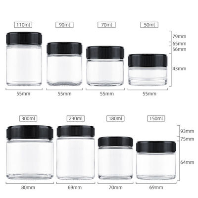 Custom 1oz 2oz 3oz 4oz 5oz 6oz 7oz 10oz Glass Jar With Child Resistant Lid Airtight Storage Childproof Glass Jar