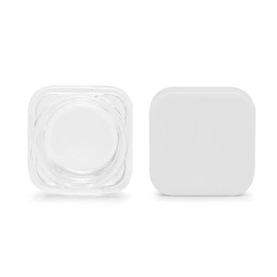 5ml Cube Glass Shoulderless Screw Top Jars w/ Child Resistant Lid (Clear Glass, White Lid)